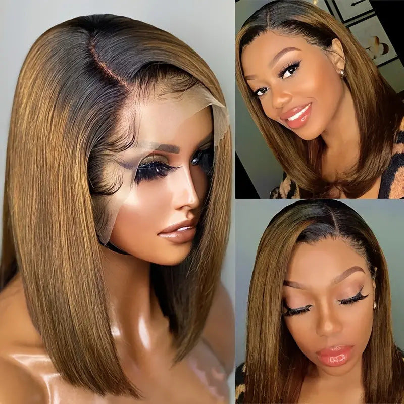 Classic Front Lace Female Gradient Natural Wig Short Straight Hair