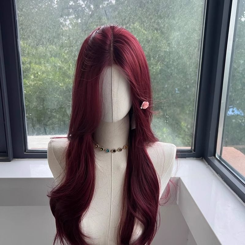 Red Front Lace Big Wave Female Small Medium-sized Long Straight Wig