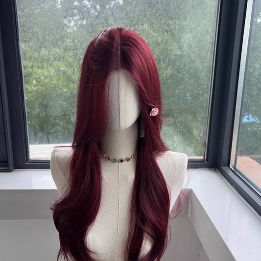 Red Front Lace Big Wave Female Small Medium-sized Long Straight Wig
