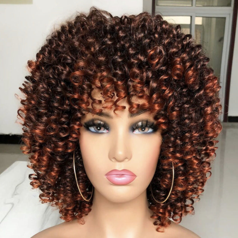 Women's African With Bangs Small Fluffy Synthetic Wig Short Curly Hair