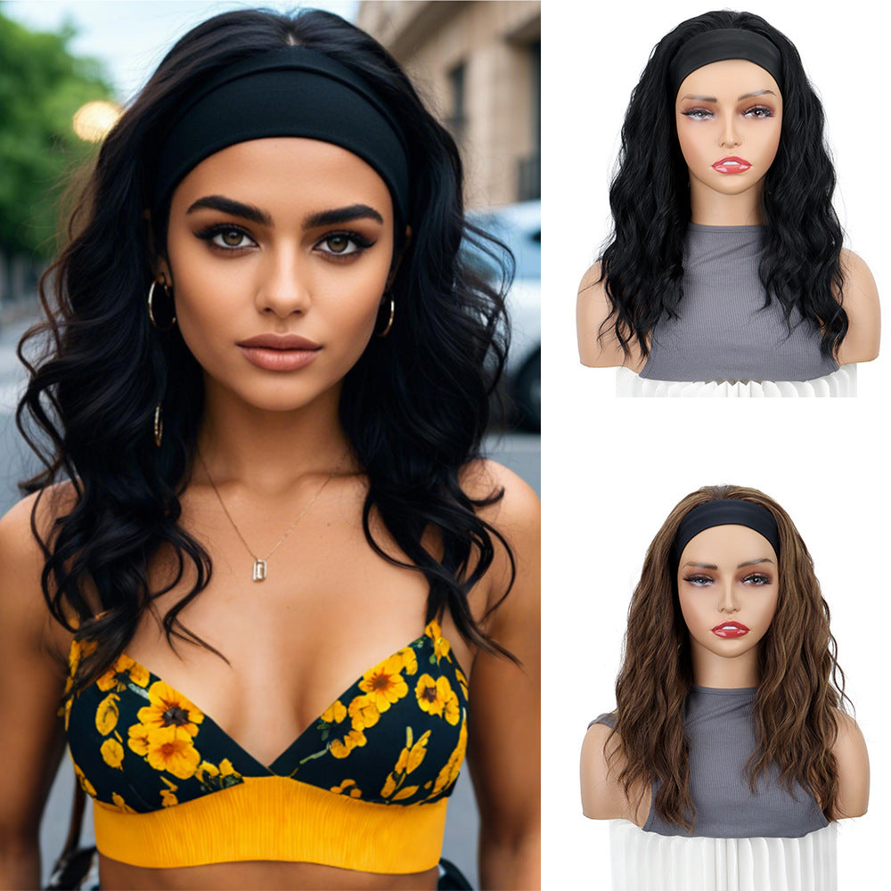 Women's Mid-length Curly Hair Water Ripple Ice Silk Band Fiber Chemical Wig Long Curls