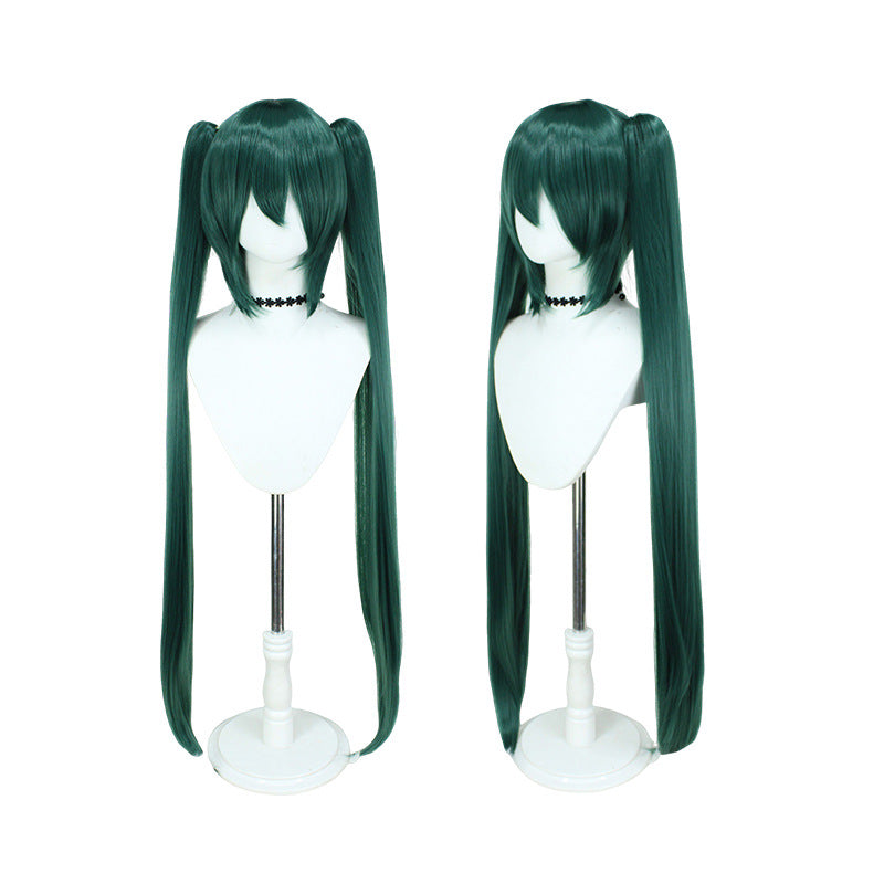 Long Hair Anime Blue Fiber Pairs Ponytail Pink Straight Cos Wig
