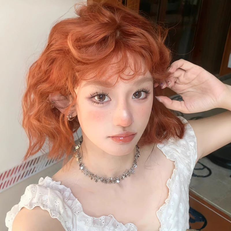 Women's Style Orange Bangs Small Curls Natural Wig Short Curly Hair