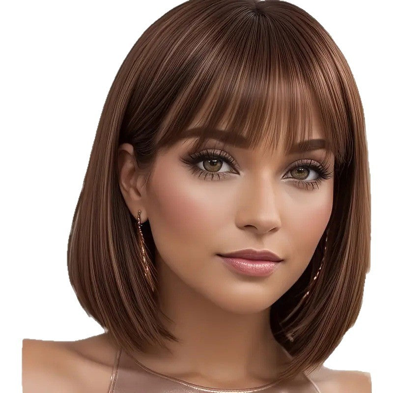 Casual Graceful Glamorous Air Bangs Temperament Wig Short Straight Hair
