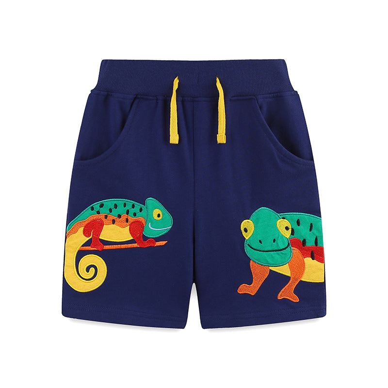 Children's Summer Shorts Creative Animal Embroidered Leisure Cropped Knitted Cotton Children's Pants