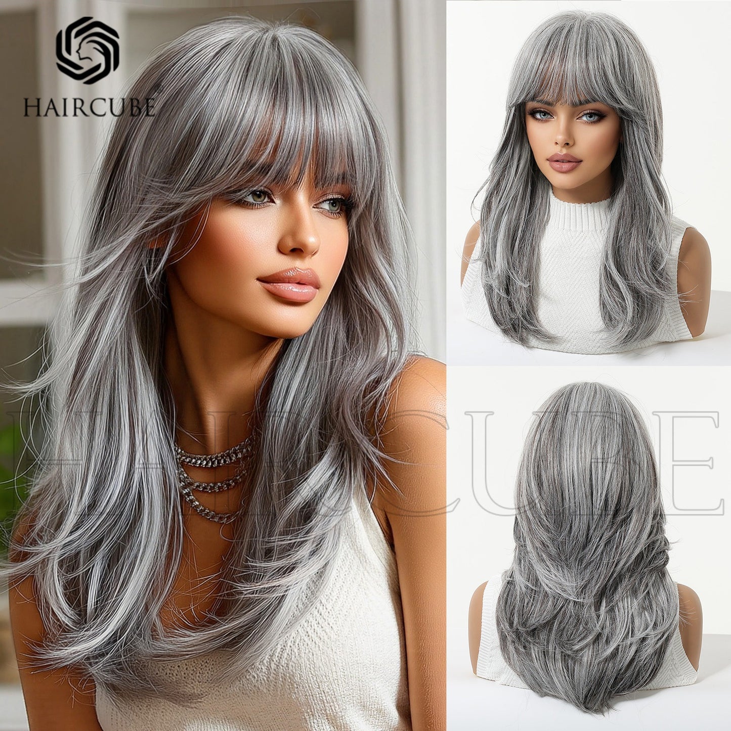White Straight Bangs Lazy Micro Roll Party Variety Hairstyle Chemical Wig Short Curly Hair