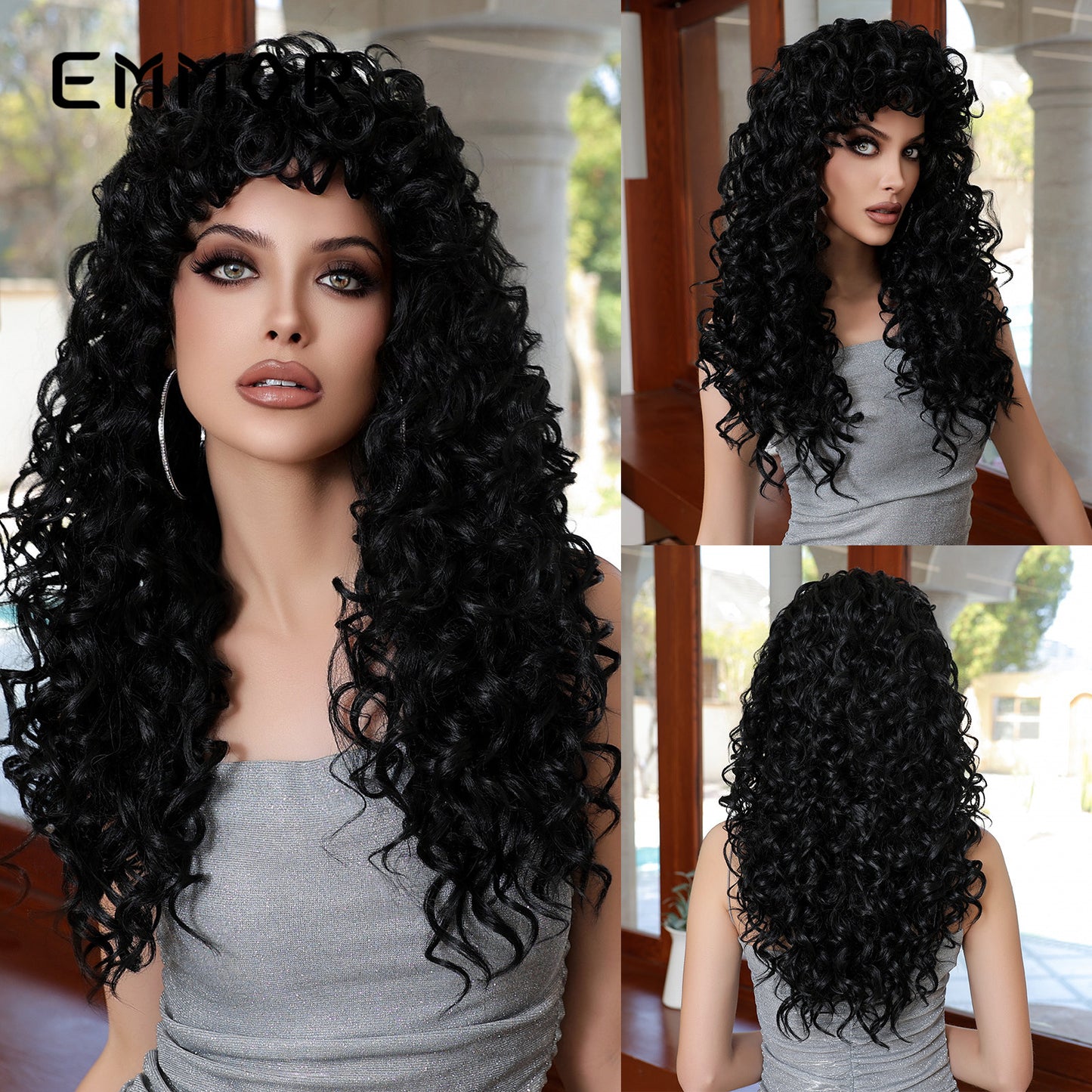 Women's White Gold Color Air Bangs Small Wig Long Curls