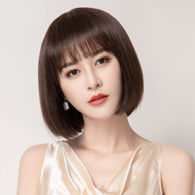 Buckle Repairing Face Skin Medium Long Real Hair Wig