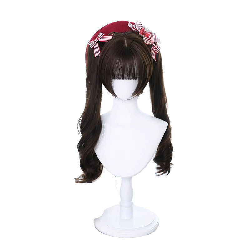 Lolita Grip Pairs Ponytail Roman Roll Feeling Golden Black Wig Short Curly Hair