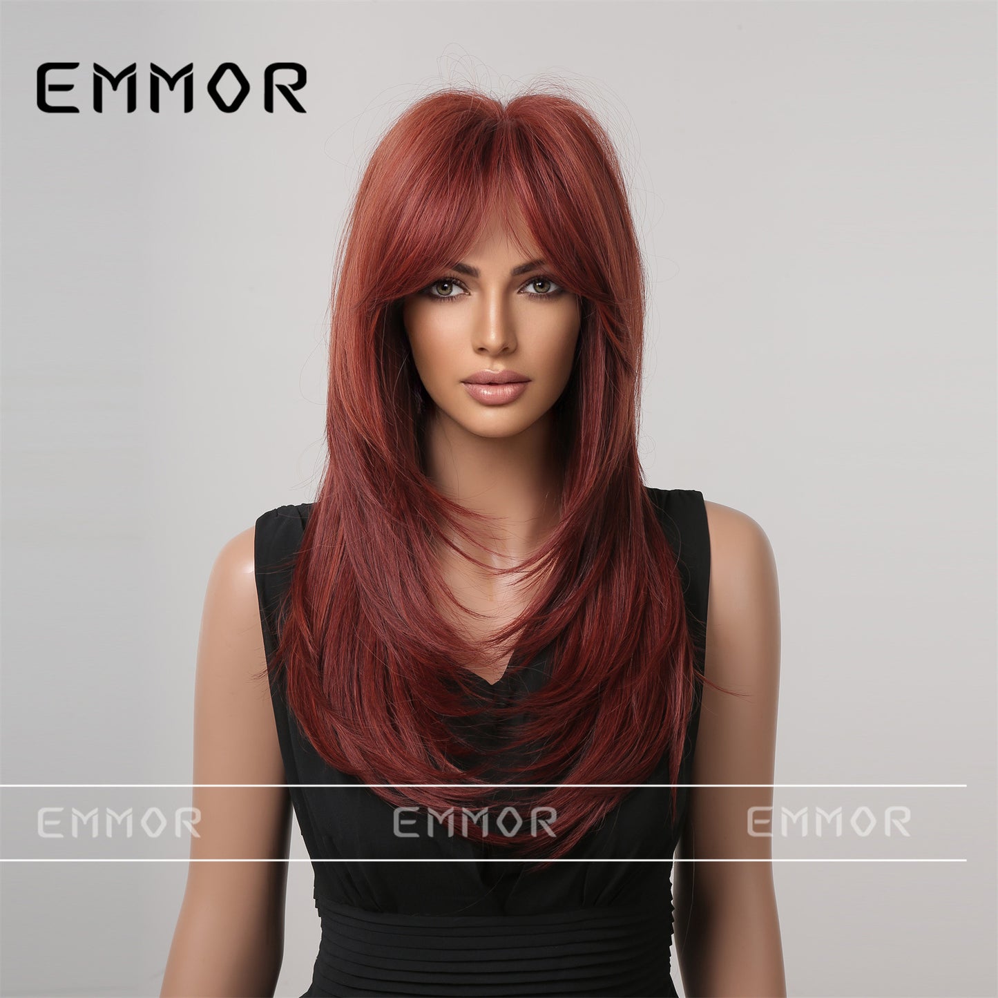 Gradient Chemical Fiber Bangs Mid-length Straight Wig Long Curls
