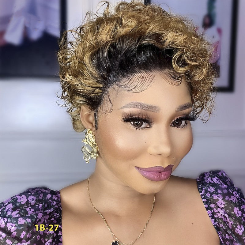 Pixie Curly With Lace Brazilian Natural Real Hair Wig