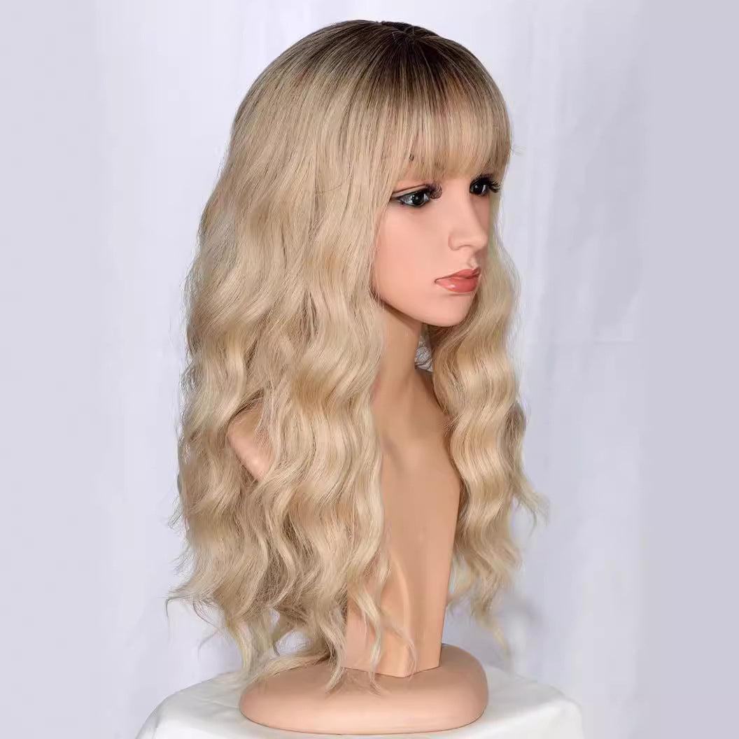 Female Curly Hair Fiber Mechanism Golden Wig Long Curls