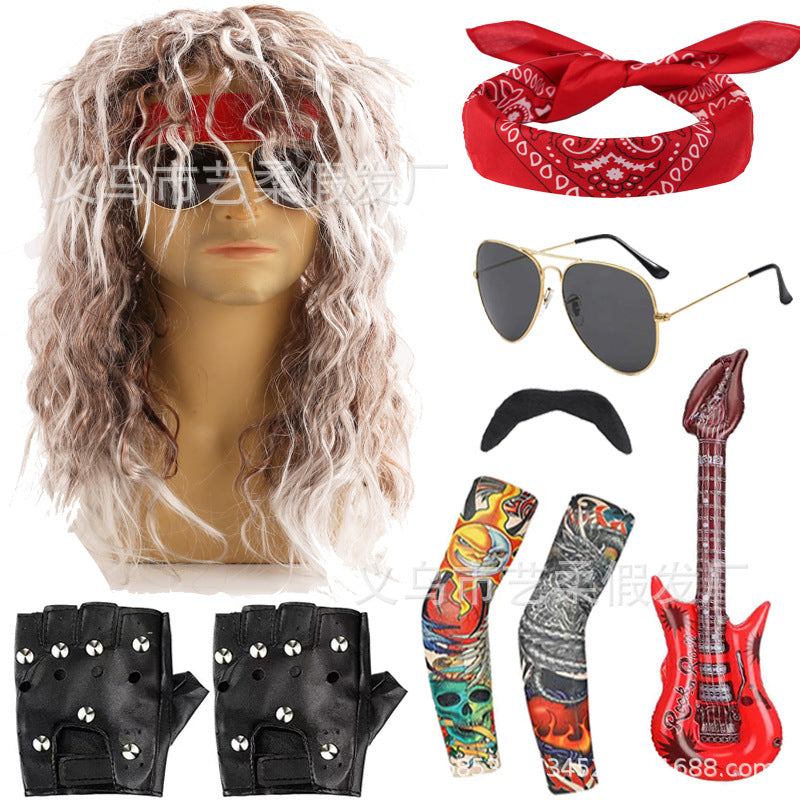 Sheath Party Hip Hop Punk Headband Guitar Sunglasses Men's Wig