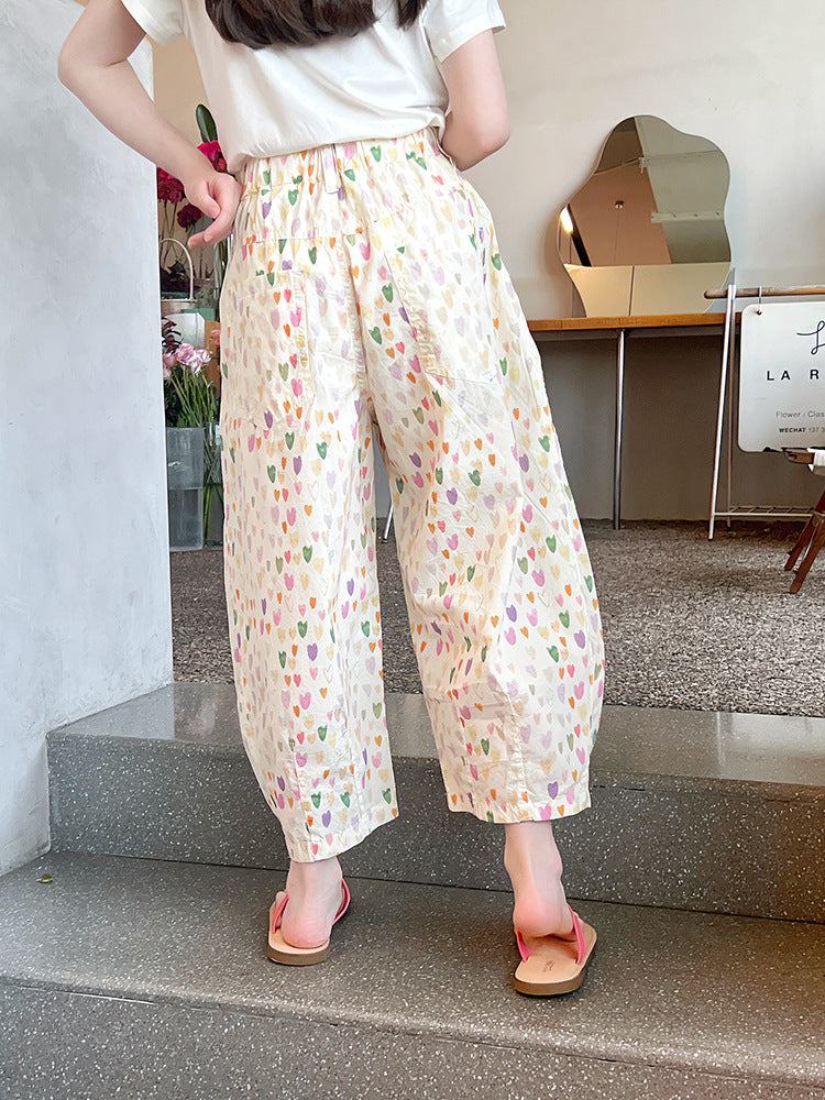 Children's Floral Thin Casual Western Style Trousers Big Loose Cropped Summer Children's Pants