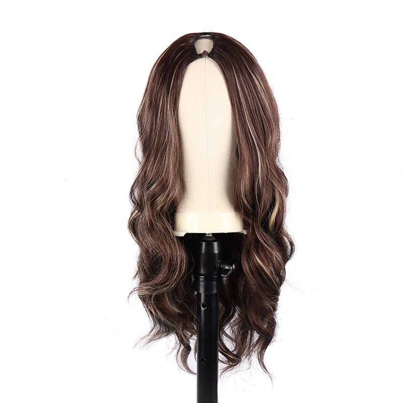 Women's Set Black Long Curly Hair Half Headgear Big Wig