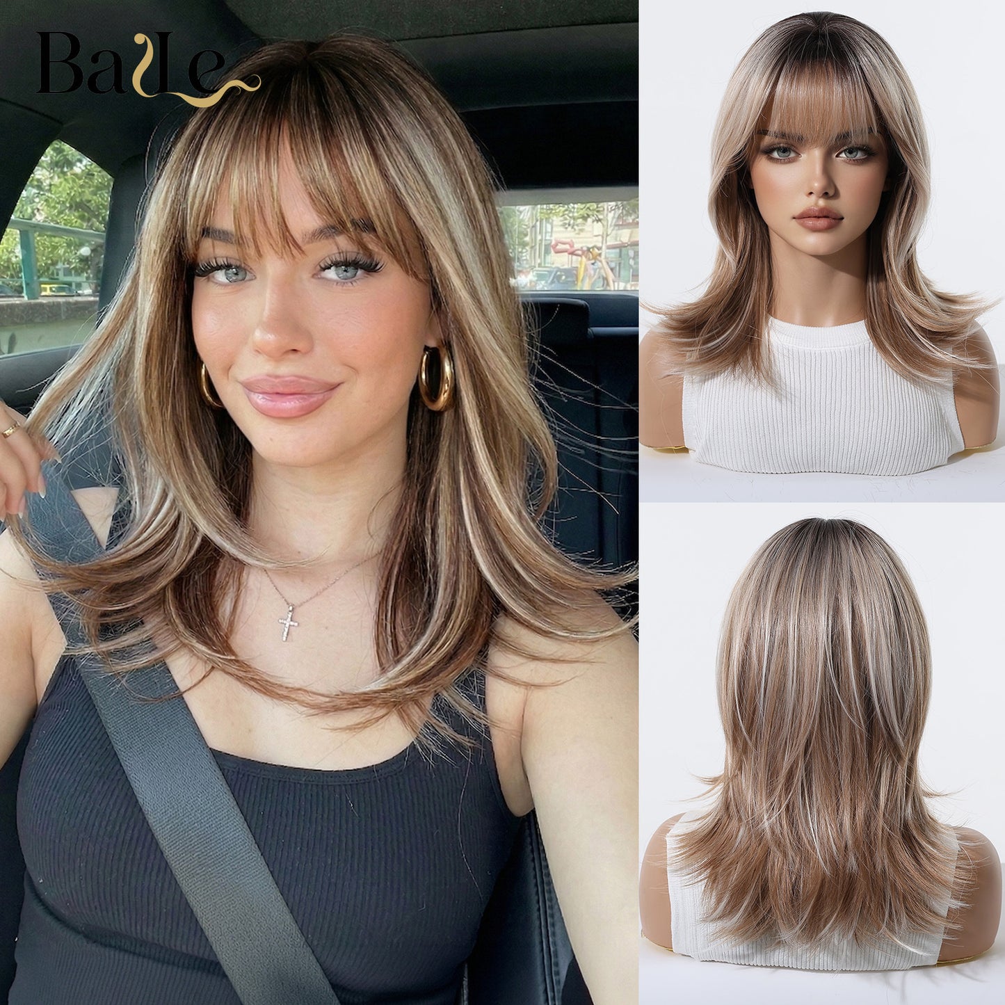Honey Brown Gradient Level Valgus High Temperature Resistant Wig Long Curls