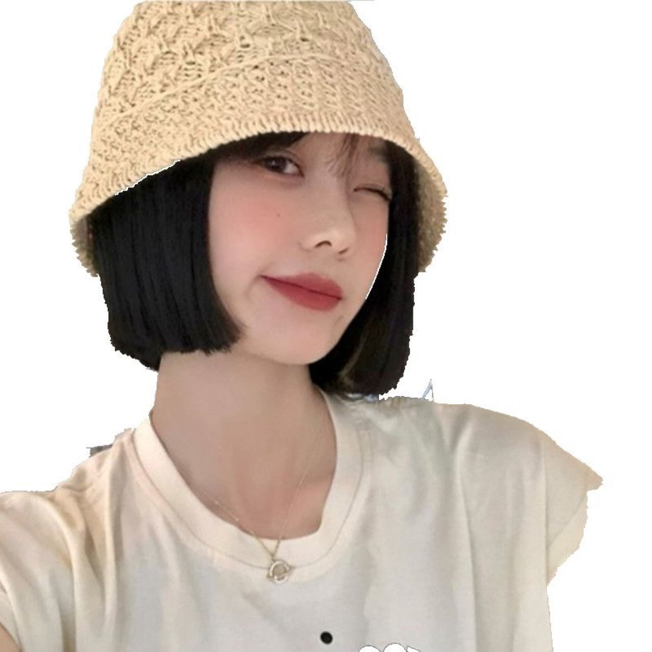 Hat Inward Roll Curler Breathable Hollow Wig Short Straight Hair