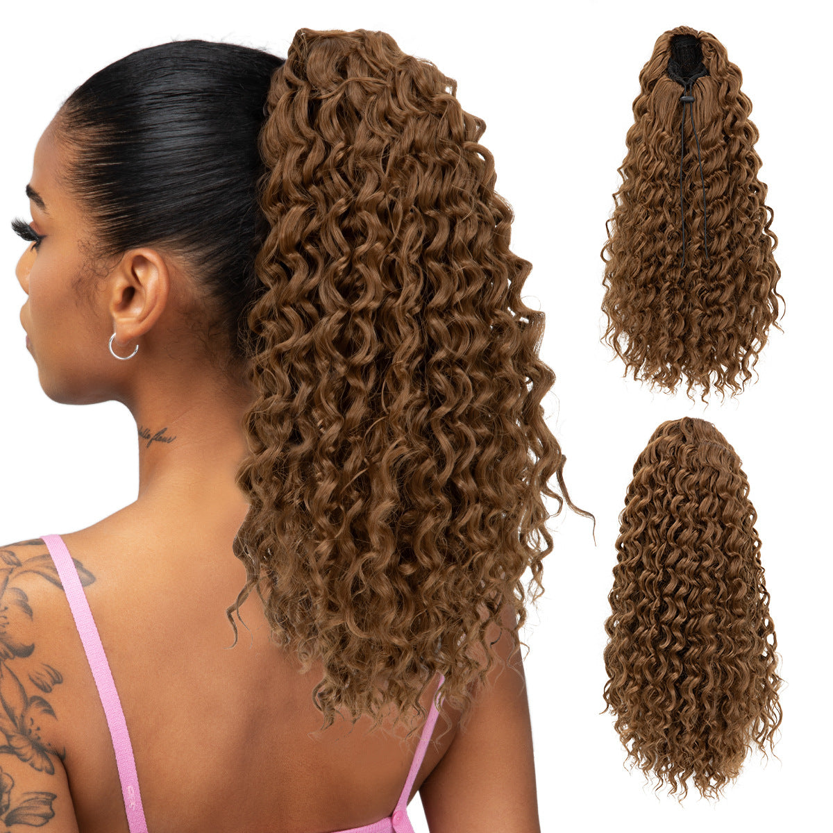 African Small Curly Female Chemical Fiber Drawstring Wig Ponytail