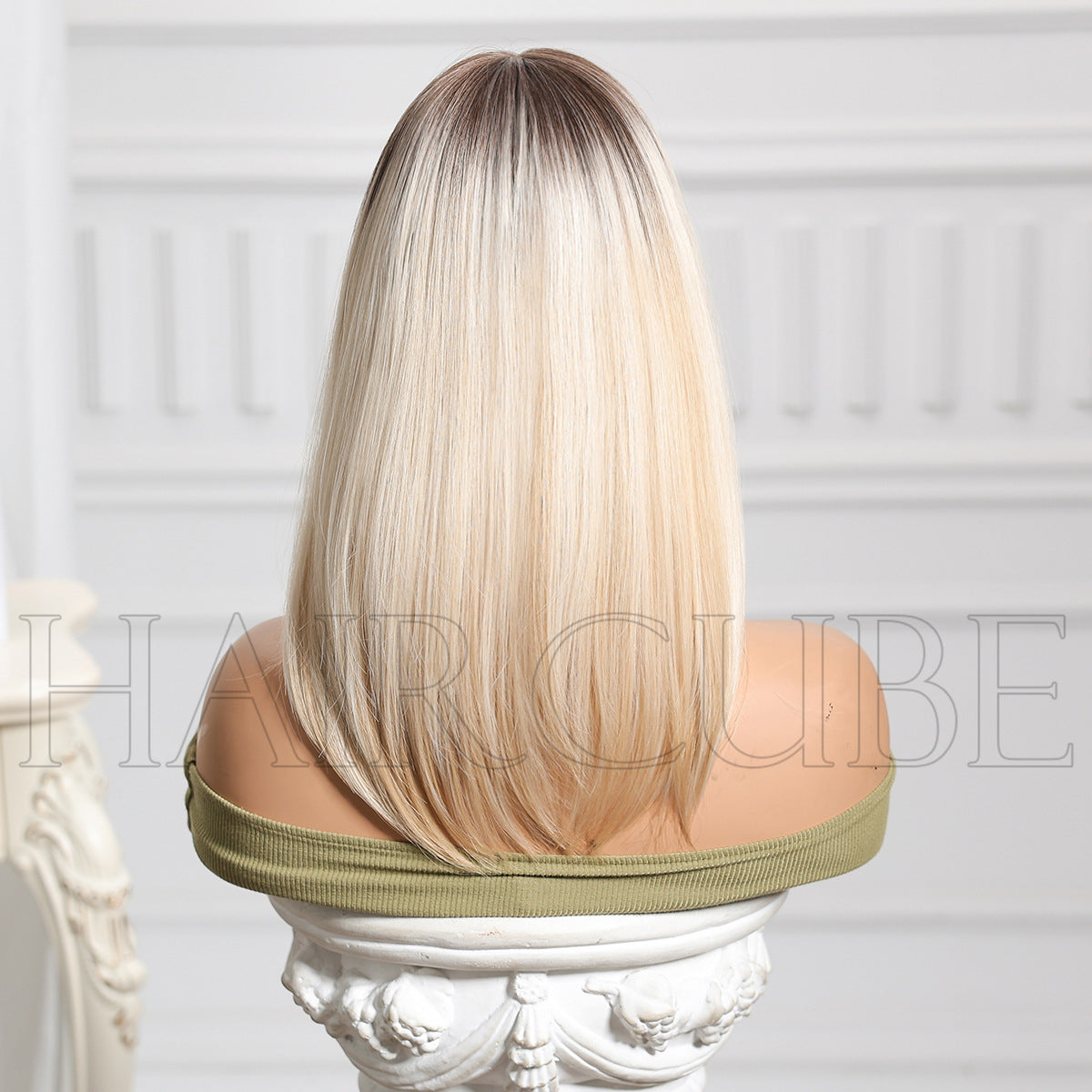 Halloween Preppy Style White Gold Color Gradient Wig Short Straight Hair