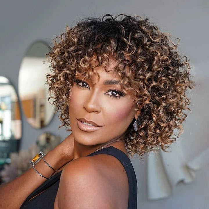 Female African Afro Gradient Fluffy Small Volume Wig Short Curly Hair