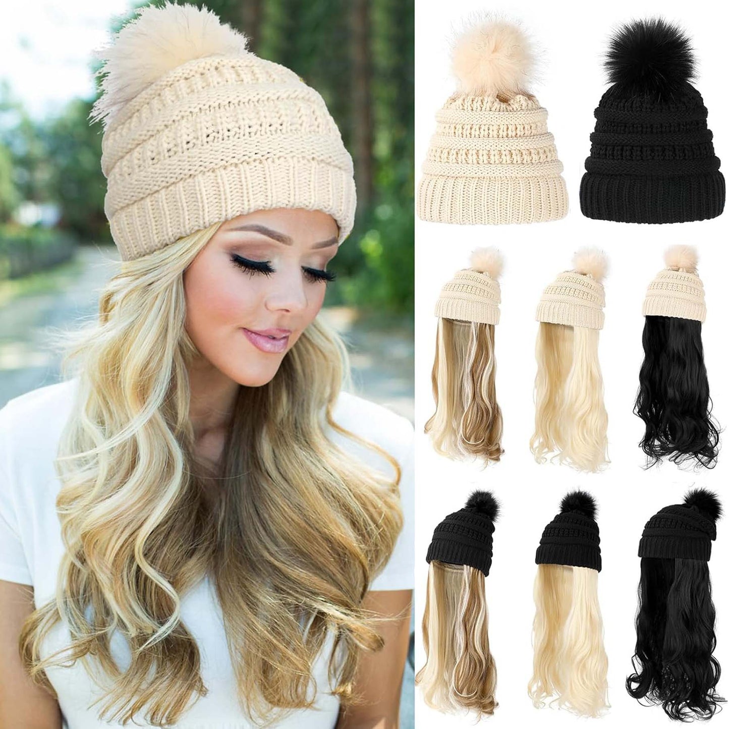 Women's Hair Big Wave Hat Solid Color Wig Long Curls