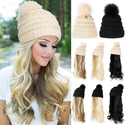 Women's Hair Big Wave Hat Solid Color Wig Long Curls