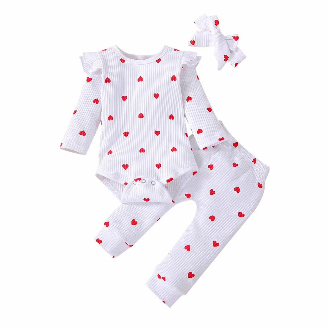 Heart Printing Romper Long-sleeved Trousers Bow Jumpsuit, Climbing Suit