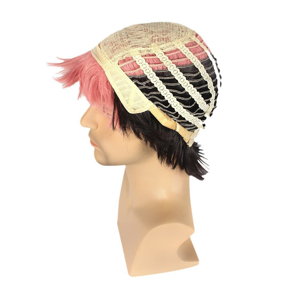 Back Battle Tiger Stick Pink Gradient Black Fluffy Cos Wig
