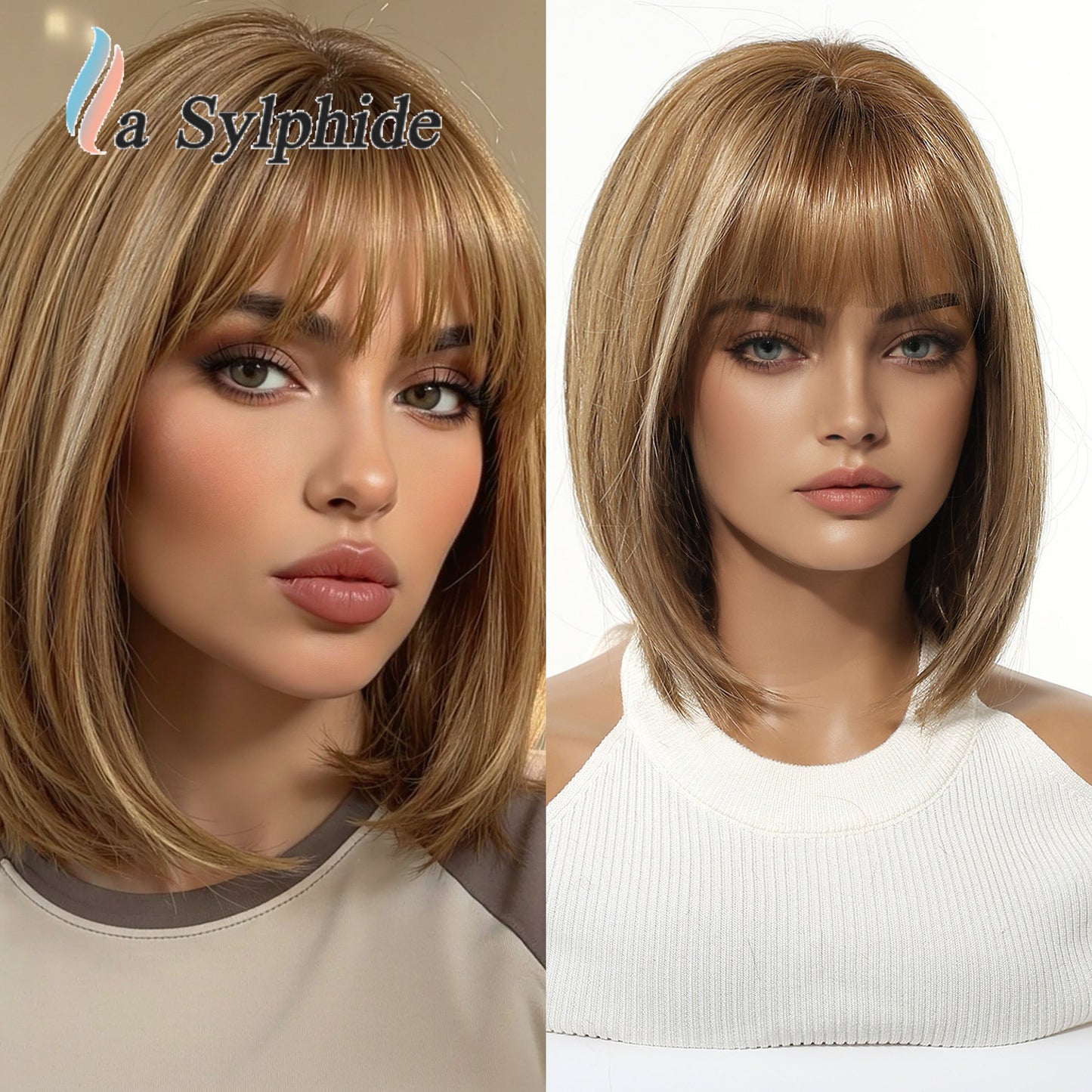 Gradient Bangs Fashion Shoulder Mechanism Rose Wig Short Straight Hair