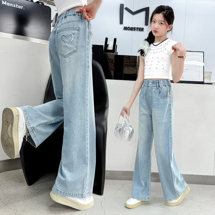 Summer Thin Jeans Korean Simple Teens Trousers Loose Children's Pants