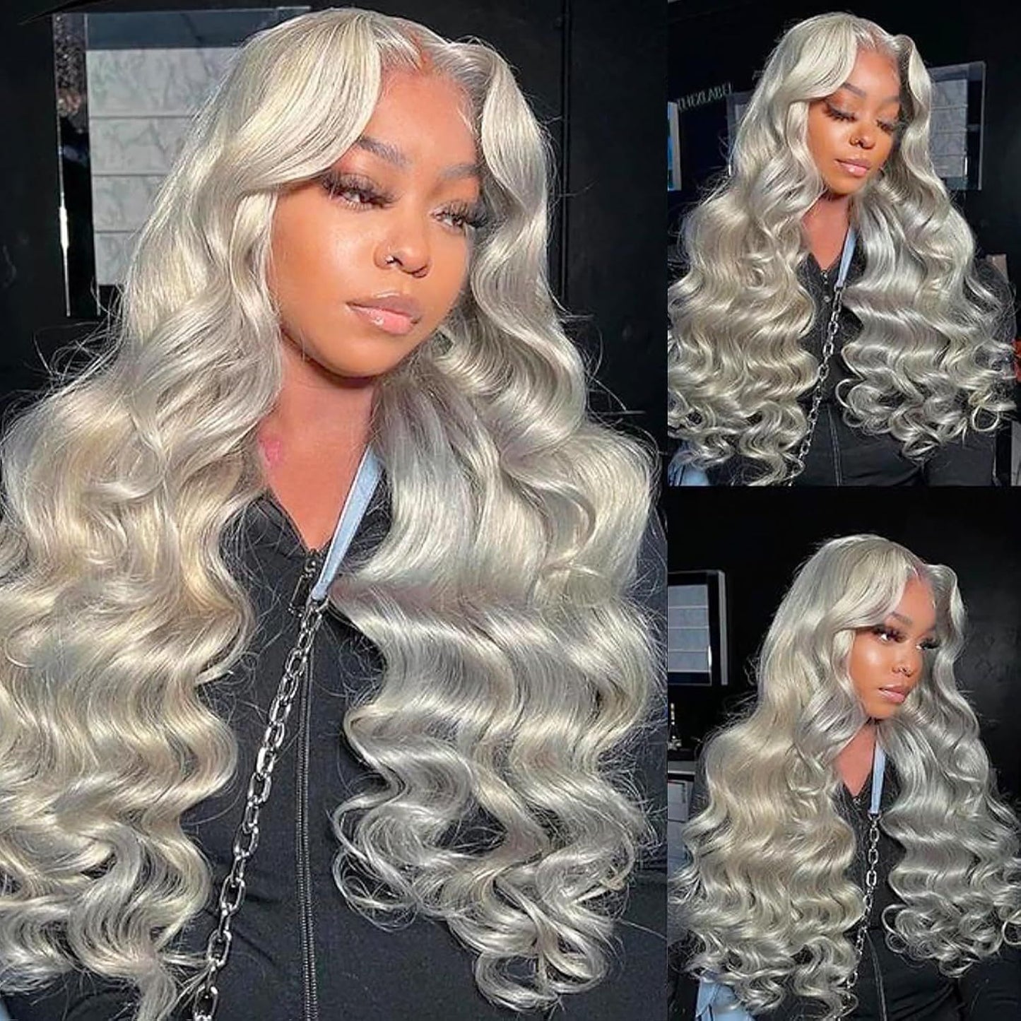 Women's Medium Sier Gray Curly Hair Big Wave Wig Long Curls