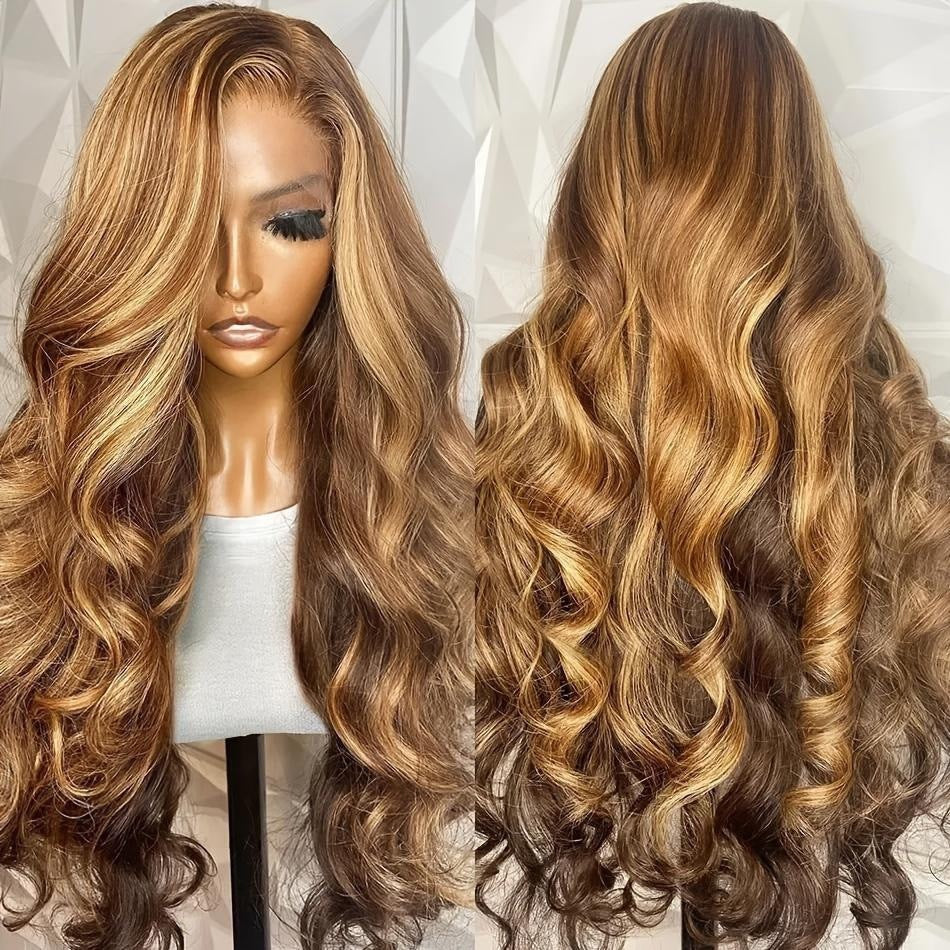 Brown Highlights Curly Hair Big Wave Piano Wig Long Curls