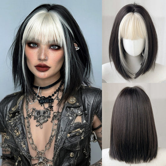 Asian Culture Bobo Female Gray White Bangs Lolita Wig Short Straight Hair