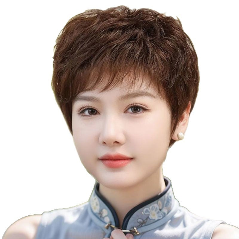 Stylish Trendy Female Real Natural Sheath Wig Short Curly Hair