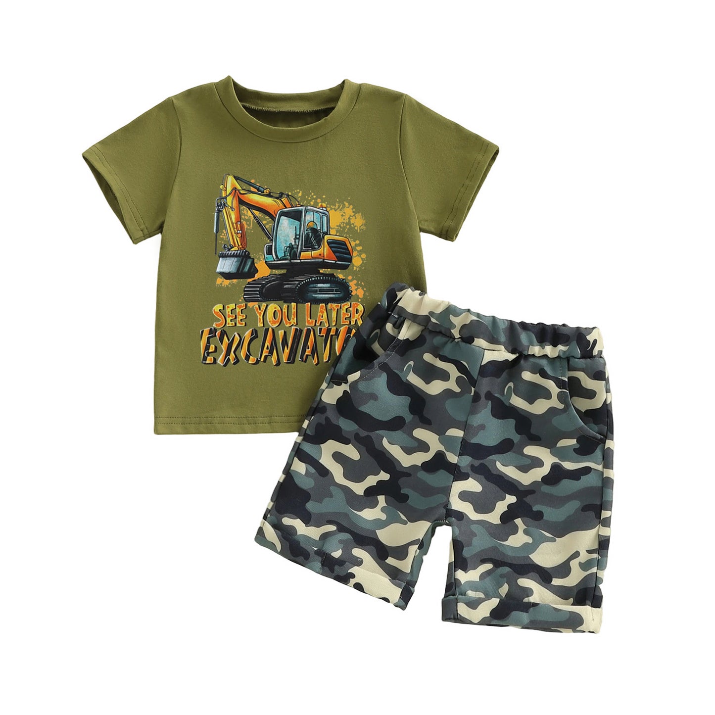 Boy Printed Short Sleeve Camouflage Shorts Children's Suit