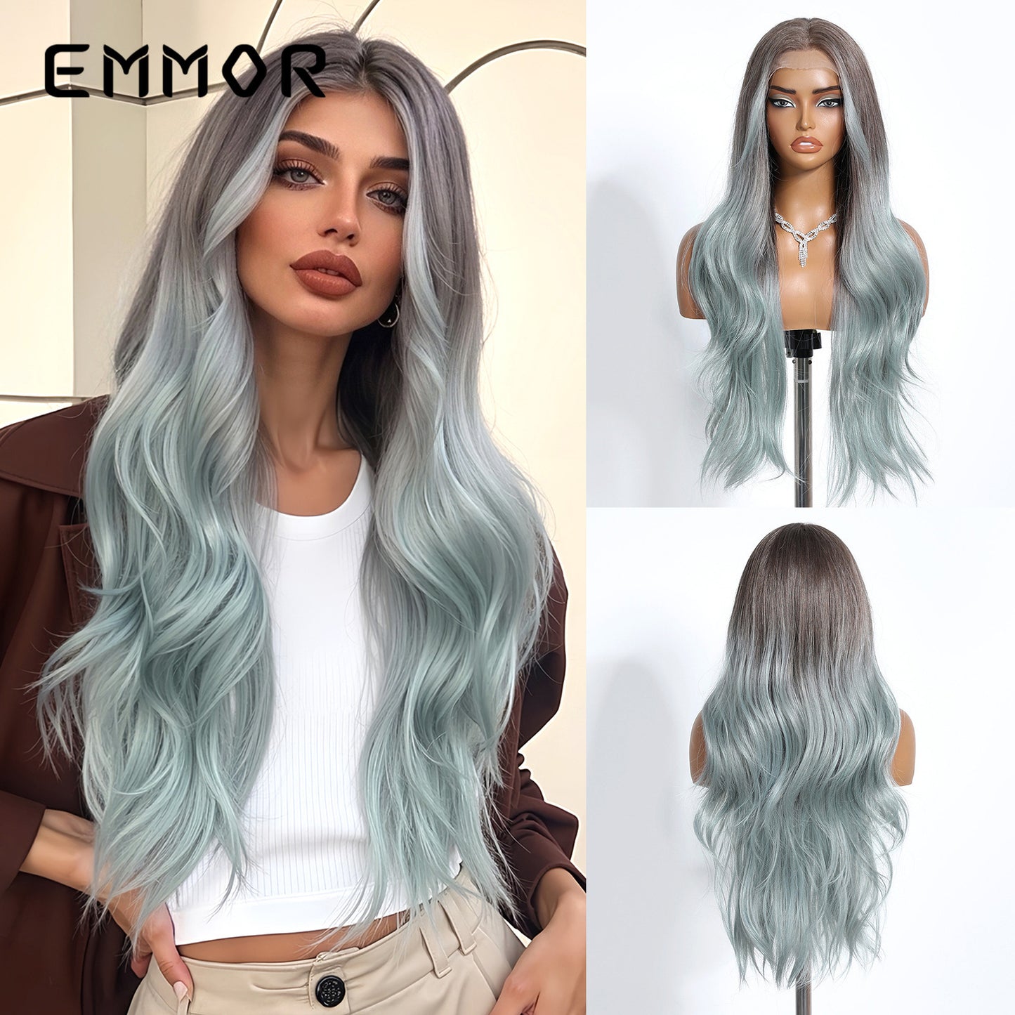 Fiber Dark Brown Curly Hair Realistic Breathable Wig Long Curls
