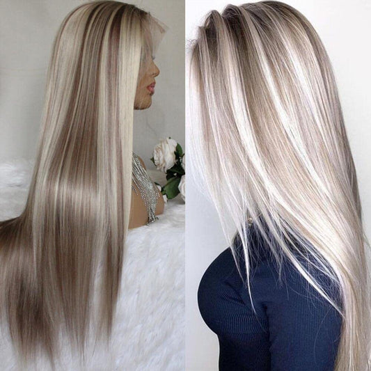 Fiber Hair Female Gradient Color Rose Net Long Straight Wig