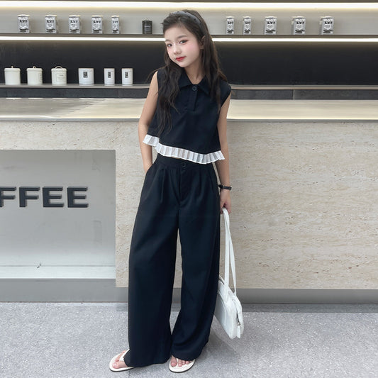 Children's Fried Street Vest Pants Big Wooden Ear Shirt Children's Suit