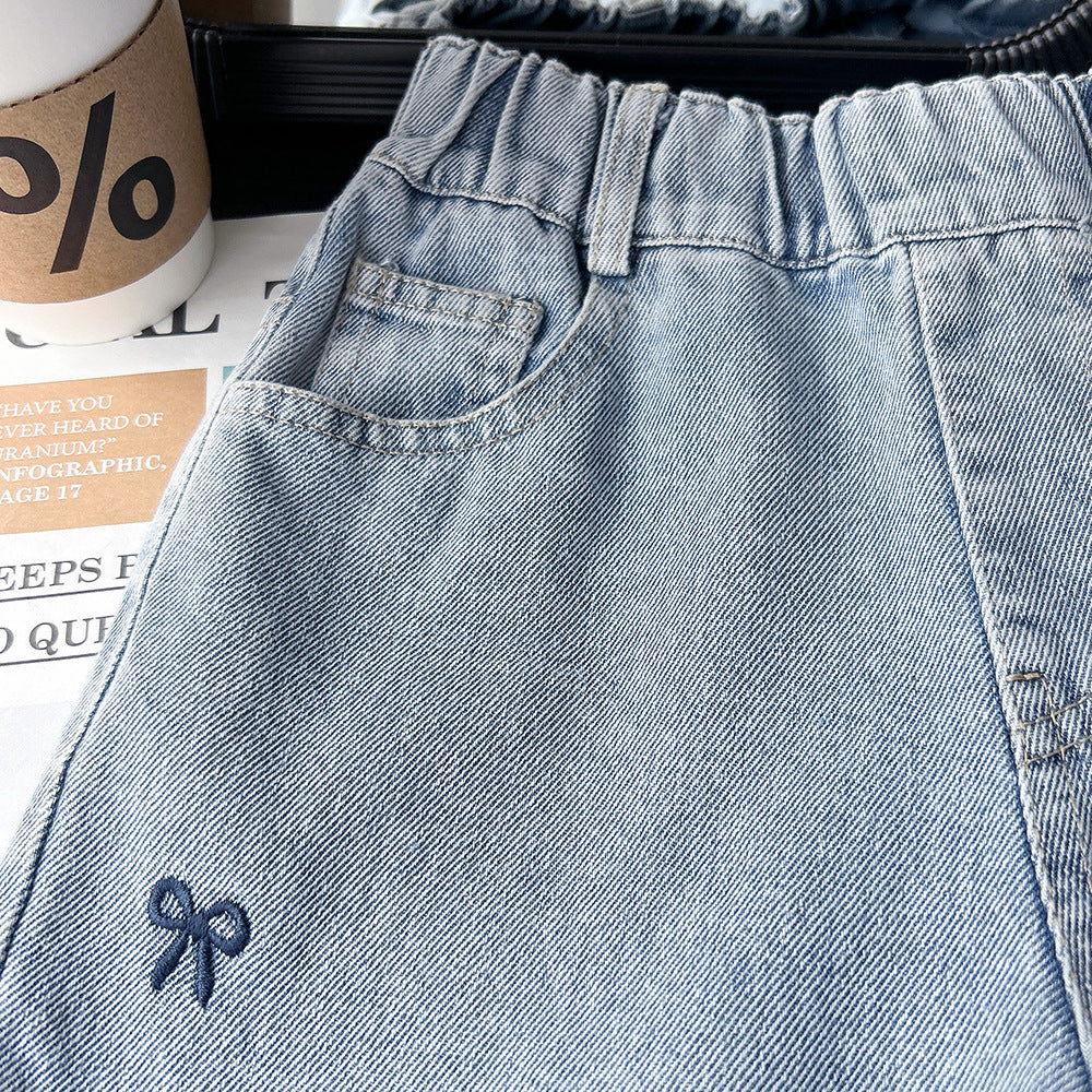 Children's Clothing Autumn Embroidered Bow Jeans Casual Children's Pants