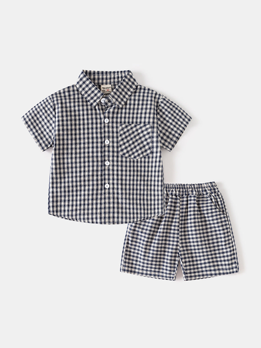 Children's Summer Korean Short-sleeved Plaid Casual Shirt Two-piece Fashion Children's Suit