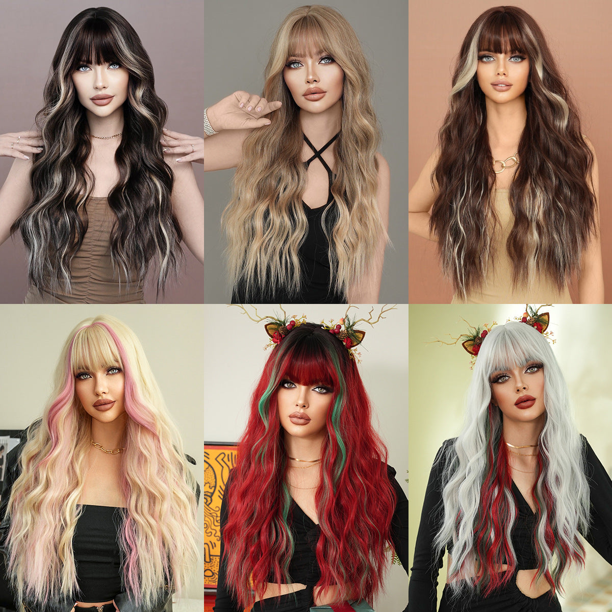 Women's Curly Big Wave Skunk Striped Fashion Christmas Chemical Wig Long Curls