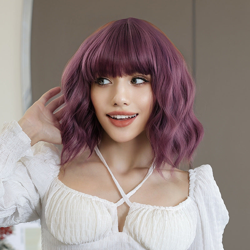 Women's Purple Daily Bangs Chemical Fiber Wig Short Curly Hair