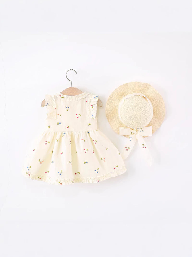 Children's Clothing Sleeveless One-piece Cherry Embroidery Cotton Children's Dress