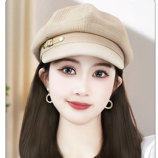 Collarbone Hat Leather Ring Octagonal Cap Wig Short Straight Hair