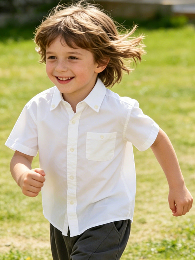 Children's Linen Boys Long Sleeve Polo Collar Top Dry Breathable College Children's Shirt