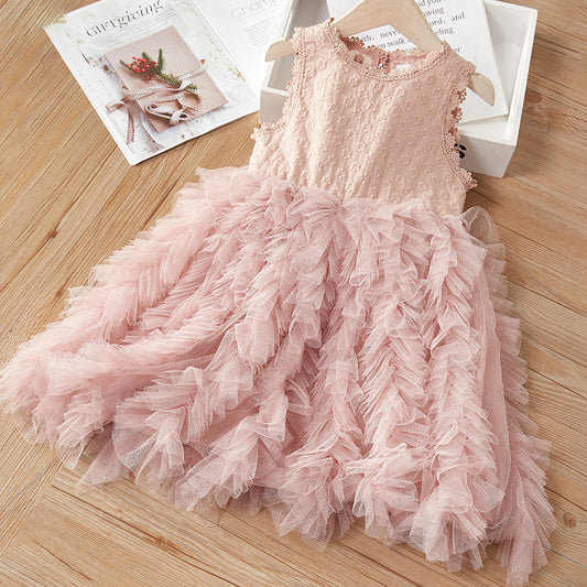 Summer Shirt Irregular Swing Relief Embroidery Mesh Bubble Children's Dress