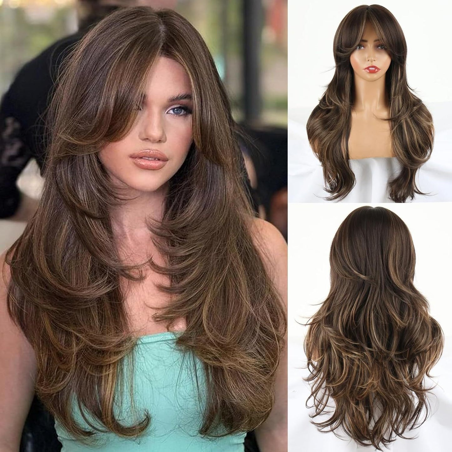 Women's Black Curly Hair Bangs Big Wave Head Wig Long Curls