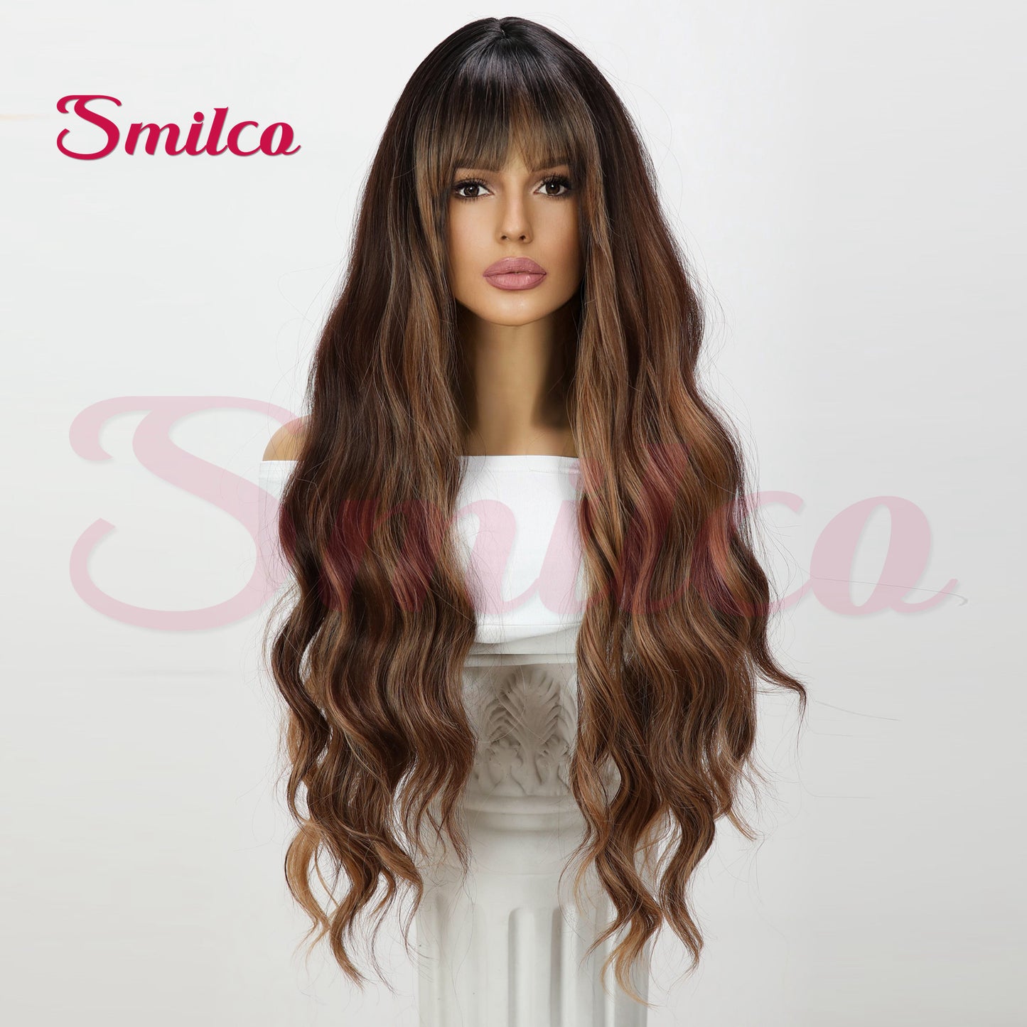 Fashion Coffee Color Highlight Gradient Curly Wig Long Curls