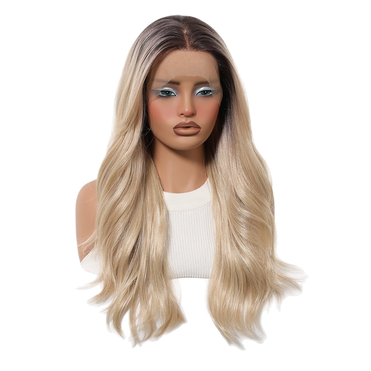 Large Area Lace Gradient Golden Curly Hair Wig Long Curls