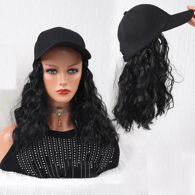 Hat Fashion Black Peaked Cap Corn Wig Short Curly Hair